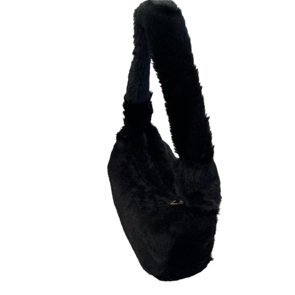 Furry Fluffy Soft Plush Shoulder Mini Hobo Handbag - NWT - Black - Picture 2 of 11